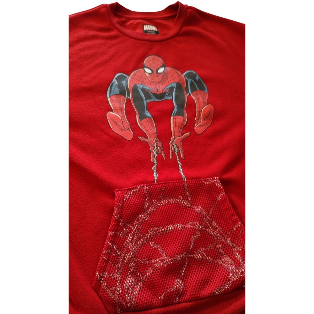Marvel Spiderman Sweatshirt Red Pullover Web Graphic Youth Extra Large 14 16 SEE